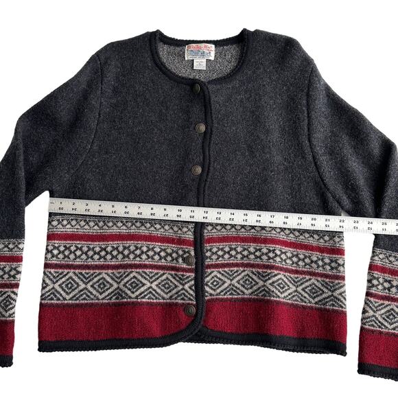 Tally Ho VTG 100% Boiled Wool Geometric Metal Button Gray Red Jacket Sweater XL - Picture 7 of 10